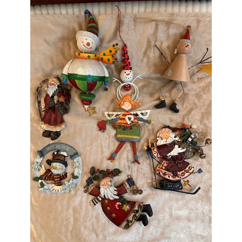 Vintage primitive-style folk art Christmas Ornaments Lot